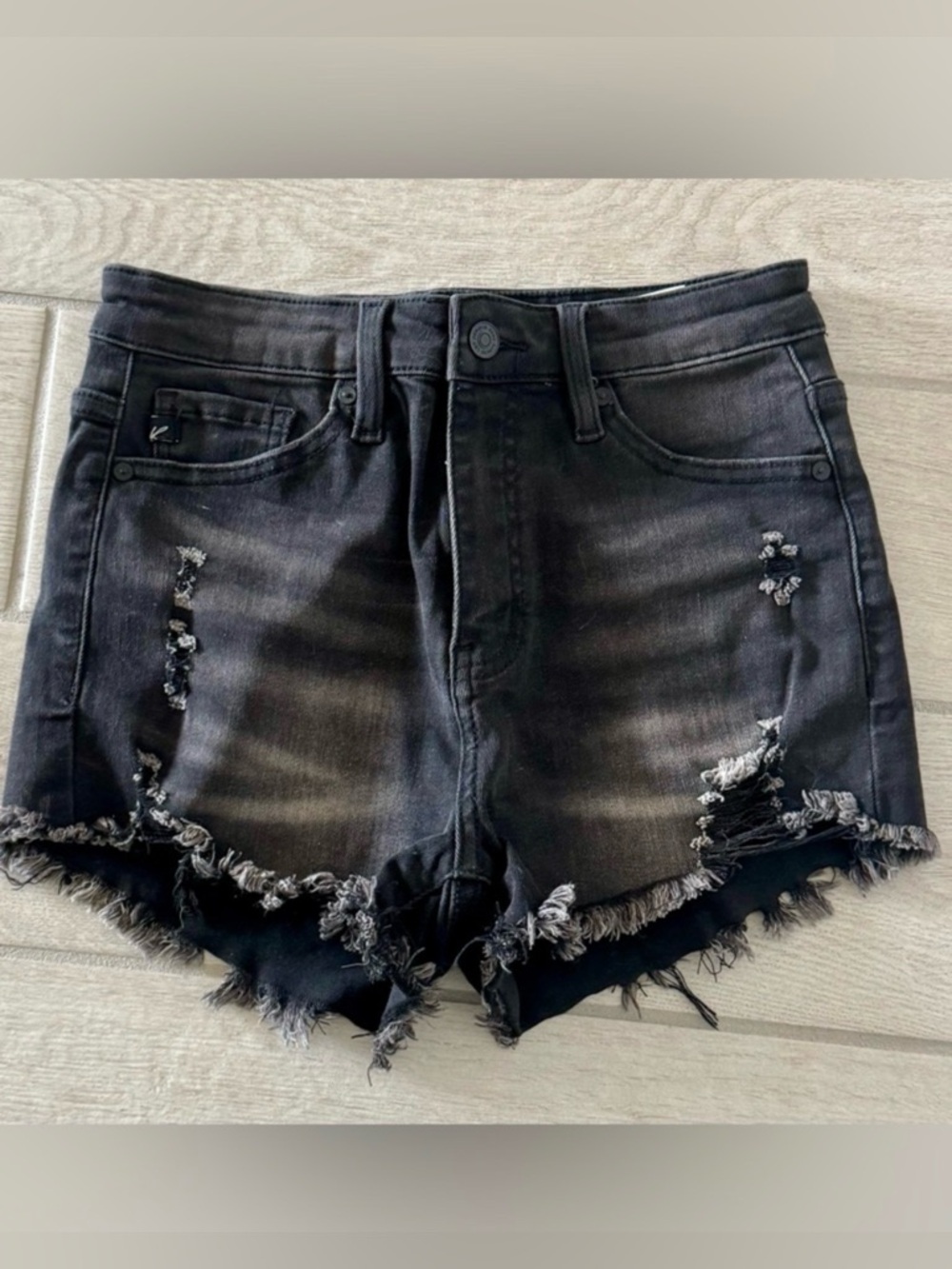 KanCan Black Washed  Distressed denim cut off frayed Shorts size small - Picture 4 of 9